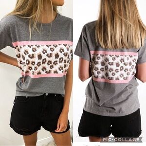 LEOPARD Striped Colorblock T-shirt NEW